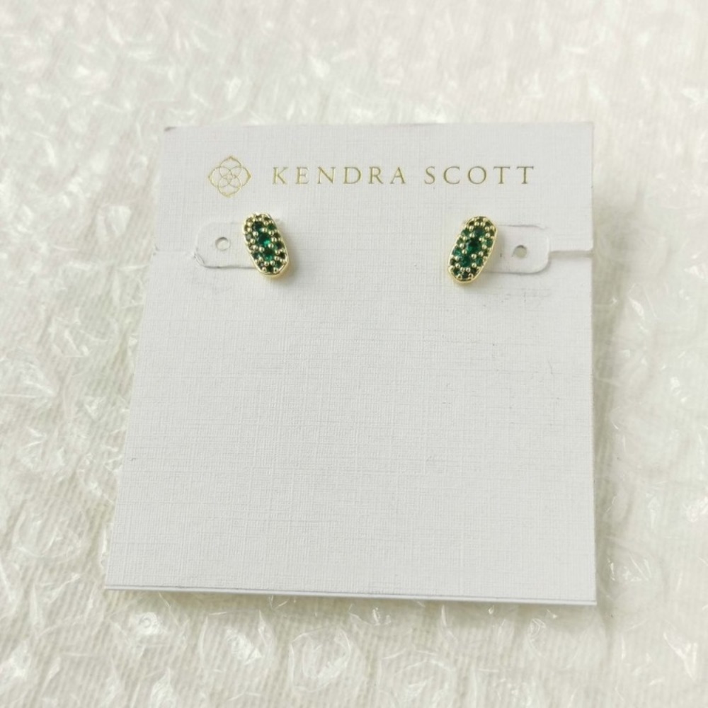 HP! ✨ Kendra Scott Green Spinel Grayson Crystal Stud Earrings Gold